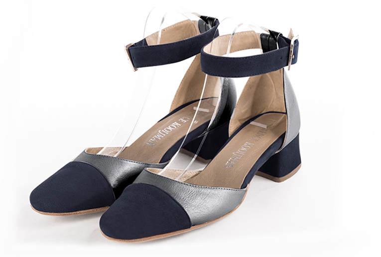 Chaussure femme brides bleu marine et gris tourterelle